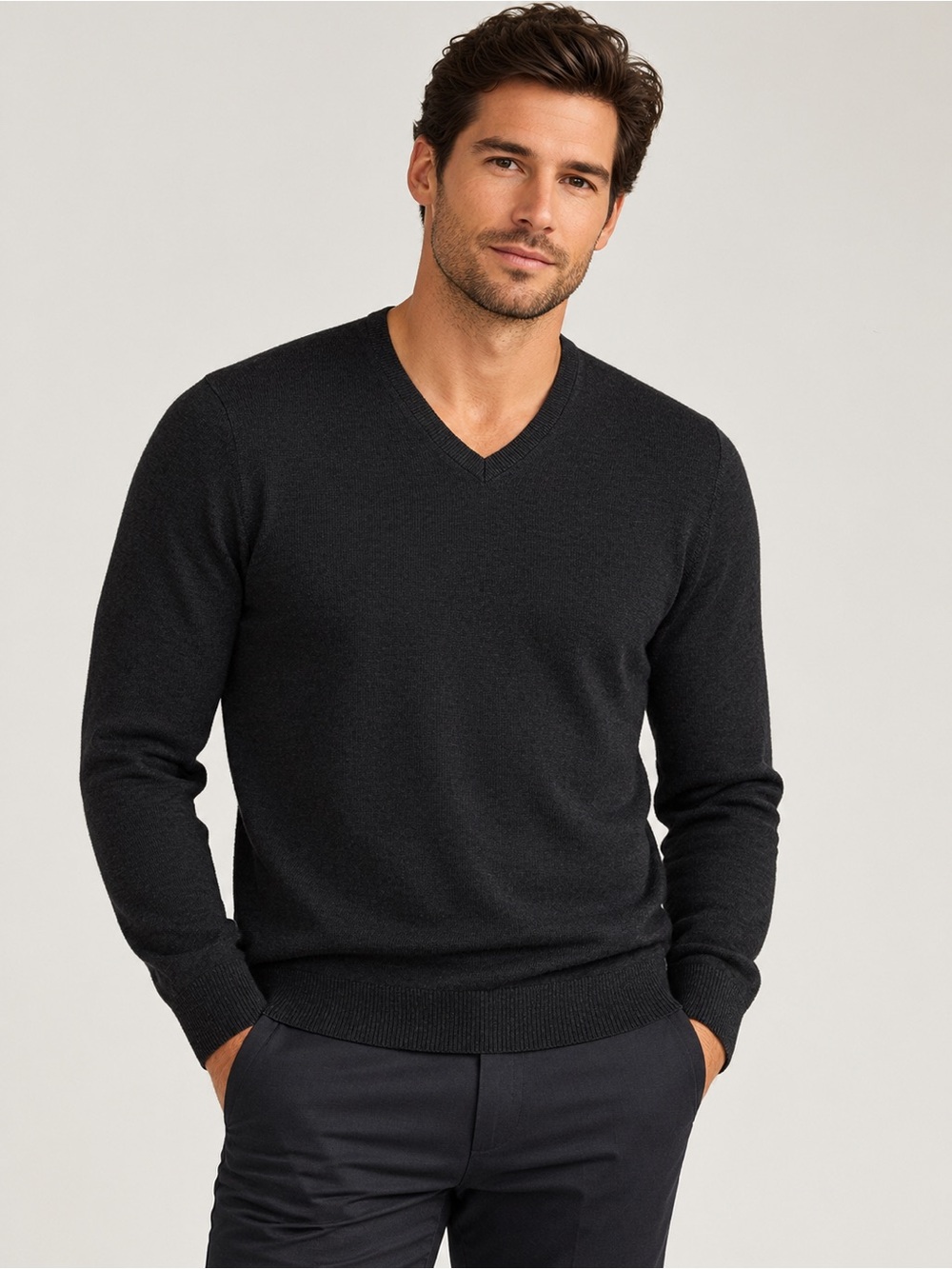 C&A Premium Pure Cashmere V-Neck Black Sweater Size L